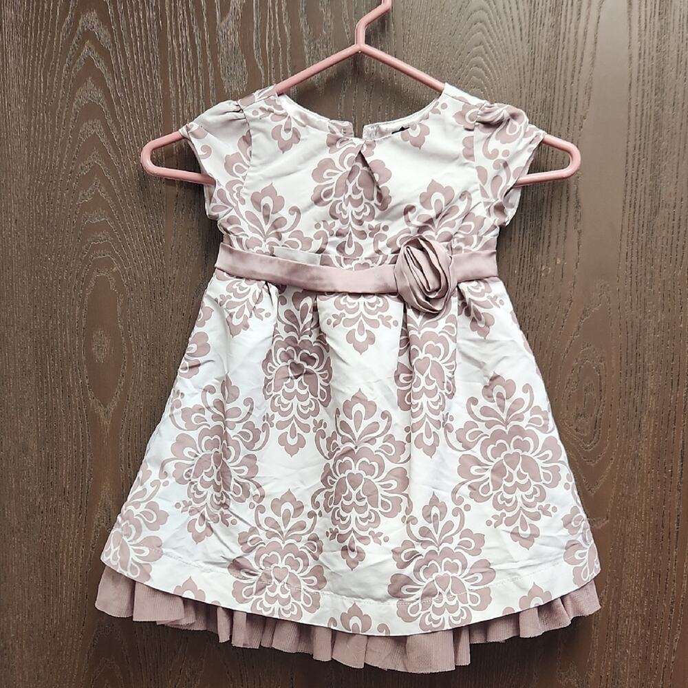 Floral Patterned Kids Dress - Pink and White